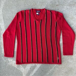 Tommy Hilfiger Red and Black V-Neck Sweater